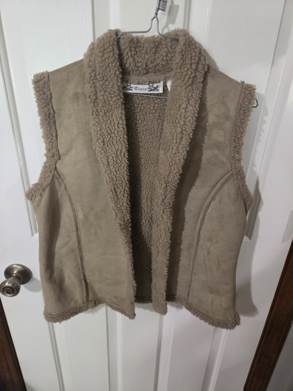 Tiara Taupe Faux Suede Sherpa Vest